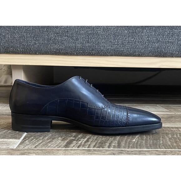 $4,895 NEW Stefano Ricco Navy Crocodile + Leather Oxfords Dress Shoes Size 9.5 D - Picture 4 of 7